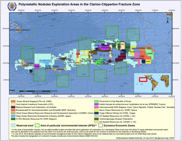 Exploration claim areas in the Clarion-Clipperton Zone. Downloaded from the ISA website.